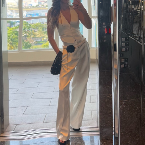 Elegant White Women's pants and vest satin - Picture 2 of 3